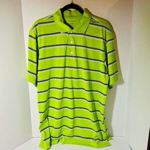 George Bright Green w Blue/White Stripes Short Sleeve Polo Shirt Men’s Size L